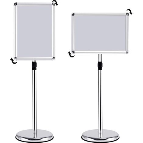 Porte Affiche sur Pied Présentoir sur Pied Rotation à 360 Degrés Réglable en Hauteur (Argent A3, Lot de 2) (1/5)