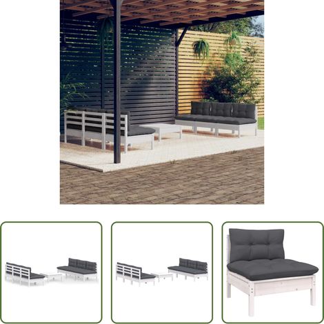 vidaXL Meuble extérieur - Salon de jardin 7 pcs avec coussins anthracite bois de pin (1/5)