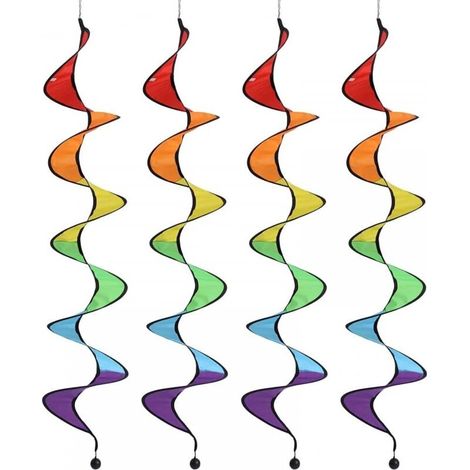 Décorations de moulins à vent, ensemble de 4 moulins à vent en spirale arc-en-ciel de 43 pouces, moulins à vent suspendus, bandes de moulins à vent colorées, adaptées à la décoration extérieure de jar (1/4)