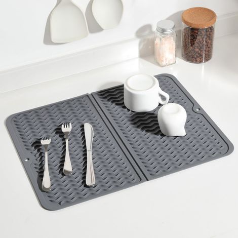 Alfombrilla de drenaje de silicona corrugada, alfombrilla de sellado de silicona para fregadero, alfombrilla aislante térmica para vajilla de cocina, color negro. (1/5)