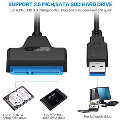 Adaptateur USB 3.0 vers SATA - Pour Disque Dur 2,5 Pouces - Compatible HDD SSD - Plug And Play - 1 Pièce (1/4)