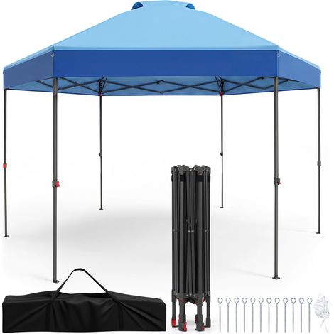 COSTWAY Gazebo Pieghevole da Giardino 360 x 360 cm, Gazebo Pop-up con Altezza Regolabile, Borsa da Trasporto, Picchetti e Corde, Tenda a Baldacchino Impermeabile per Campeggio e Feste (Blu) (1/5)