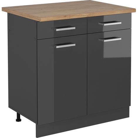 Mobiletto base per cucina R-Line, Antracite lucido, 80 cm , PL Rovere, Vicco