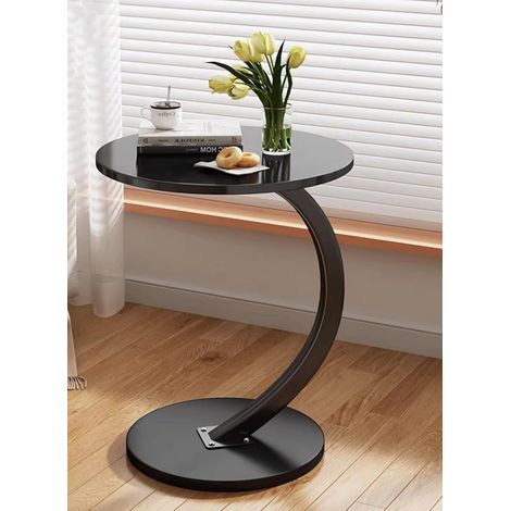 Table d'Appoint en Bois Noir en Forme de C - Table Basse Ronde pour Salon, Bureau - Noyer, Diamètre 40 cm, Hauteur 60 cm (1/5)