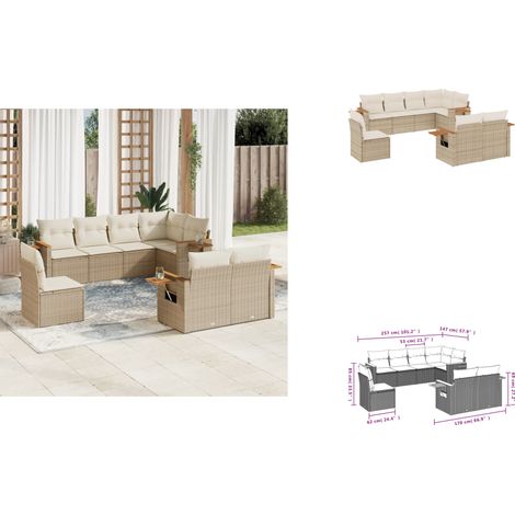 VidaXL - Salon de jardin résine tressée beige 8 places avec coussins confort extérieur (1/3)