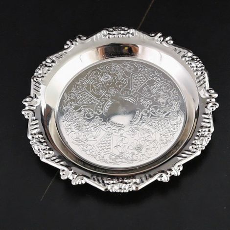 Set di 6 vassoi da portata rotondi in metallo vintage - Piatti da portata - Snack - Dolci - Noci - Mini antipasti - 4" - Per articoli per feste in casa (argento)