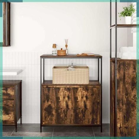 Meuble de salle de bain - 861919 - chêne fumé - 76,5 x 35 x 95 cm - pieds réglables (1/5)
