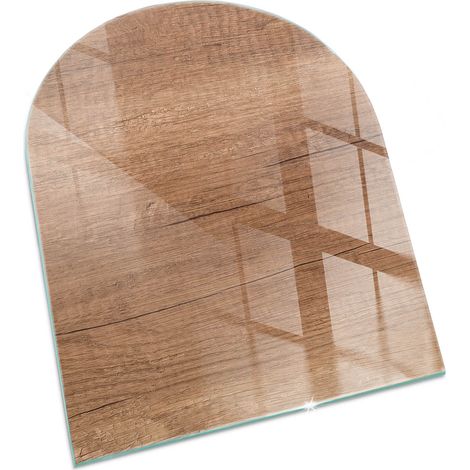 Plaque Rectangulaire pare-feu en verre trempé pour cheminée protection du sol contre la chaleur Motif bois naturel 80x70 cm