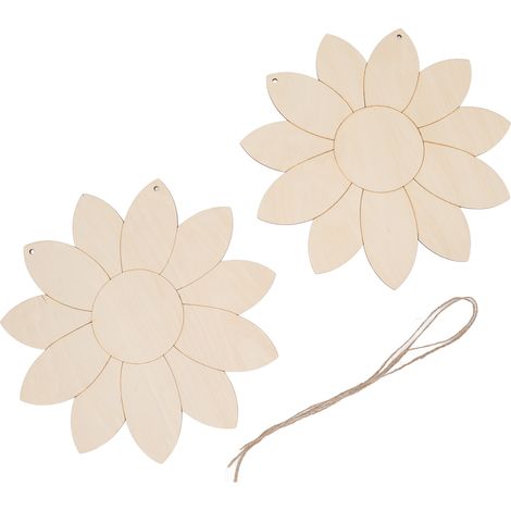 2 pièces Découpe Bois Fleur Lotus Brut DIY Décorations Murales Jardin Suspension Corde Chanvre