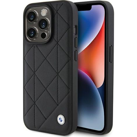 Étui iPhone 15 Pro Max BMW en cuir matelassé noir (1/5)