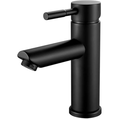 Mitigeur de lavabo  en acier inoxydable 304 de qualité alimentaire, modèle monotrou à manette unique, réglage eau chaude et froide-Noir