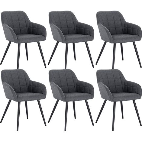 WOLTU 6 x Esszimmerstühle 6er Set Esszimmerstuhl Küchenstuhl Polsterstuhl Design Stuhl mit Armlehnen, mit Sitzfläche aus Leinen, Gestell aus Metall Dunkelgrau (1/5)