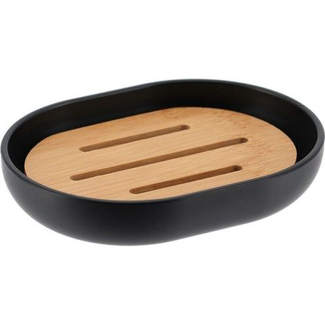 Porte savon oval ps/bambou - noir/bambou - Tendance