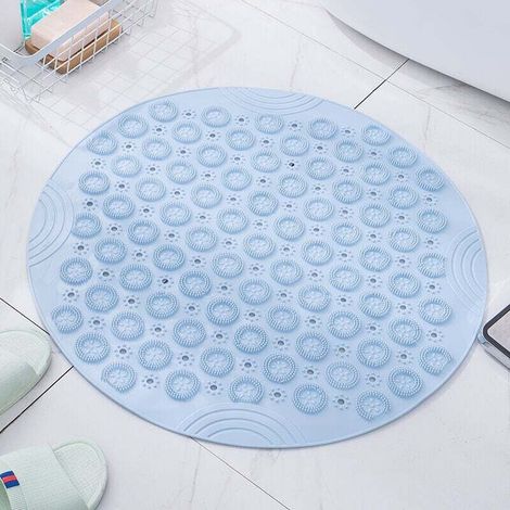 (Blue, 30 x 30 cm) Round PVC Massage Bath Mat, Non-Slip Shower Mat, Bathroom Mat, Machine Washable Shower Mat, Bathtub Mat with Drain Holes and Suction Cups MUMU (1/4)