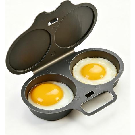 Cuiseur à œufs pour micro-ondes, double cavité, cuisson sans huile, PP alimentaire, gris foncé (1/5)