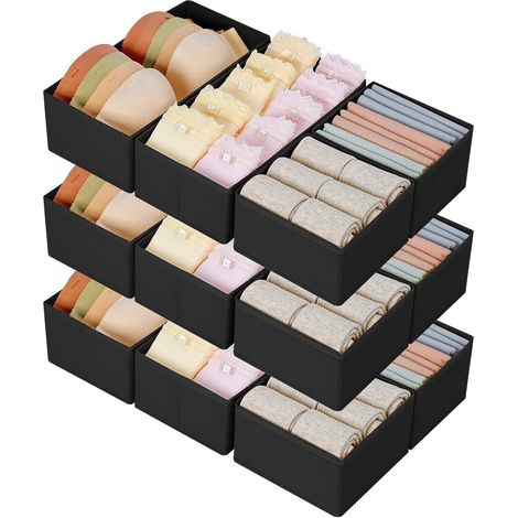 Schubladen Organizer 12 Stück Stoff faltbar für Kleiderschrank Unterwäsche Socken Schwarz (1/5)