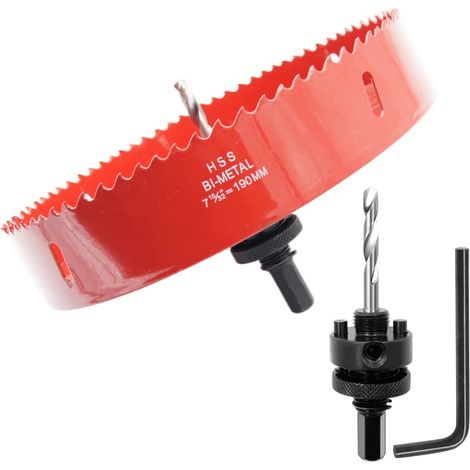 Scie cloche 190mm, mèche cloche à arbre pour usage intensif, foret 4341, outil de perçage pour percer des trous dans différents types de bois, aluminium, PVC, etc. (1/5)