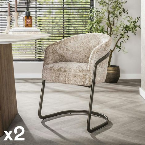 Fauteuil de table beige bouclette pied luge bronze (lot de 2) ASCOLI (1/5)