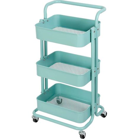 Carrello Trolley Cucina in Metallo 3 Ripiani 43x36x85 4 Ruote Salvaspazio Blu (1/4)