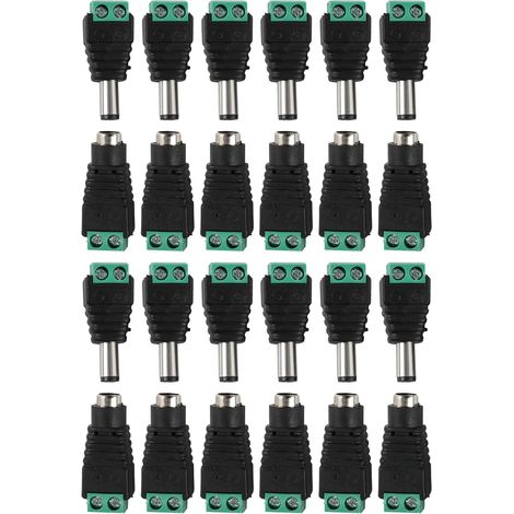 Lot de 12 Paires Connecteurs DC 5.5x2.1mm Mâle Femelle Adaptateur 12V Bornier à Vis Plug sans Soudure pour Caméra Surveillance Bande LED Routeur Projets Électroniques Connecteur DC 5.5mm 2.1mm (1/5)