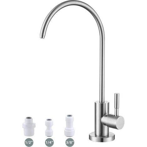 Robinet Eau Potable - Acier Inoxydable SUS304 - Finition Nickel Brossé - Col De Cygne Haut - Pour Filtres À Eau Cuisine Et Camping-Car - 1 Pièce (1/5)