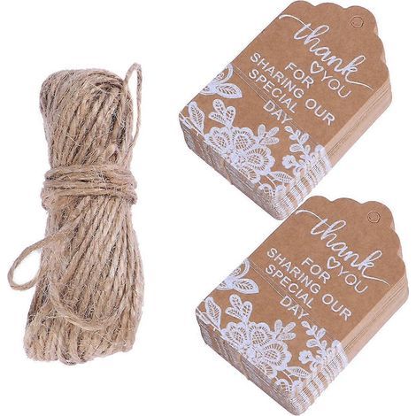 50 weiße Geschenkanhänger aus Kraftpapier mit Spitze und Hanfseil, für Hochzeiten und Verlobungen – 7,00 x 4,00 x 0,10 cm (1/3)