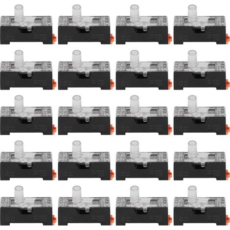 20 fusibles porte-fusible basse tension 1 pôle sur rail, 10A 250V, avec voyant lumineux, modèle FS-101, pour cartouche 6x30mm (1/5)