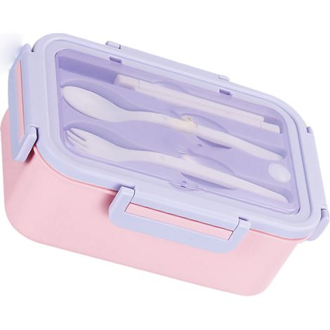 Große Bento-Lunchbox mit Fächern, aus lebensmittelechtem Polypropylen, tragbar, ideal für Zuhause, Büro, Schule und Studenten, lila und rosa, 1400 ml (1/5)