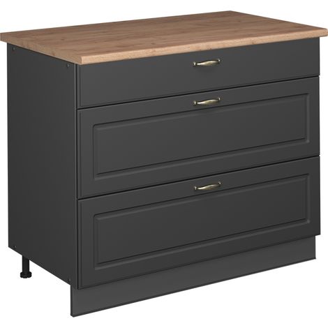 Küchenunterschrank Fame-Line, Anthrazit-Gold Landhaus/Anthrazit, 100 cm, AP Eiche, Vicco (1/5)