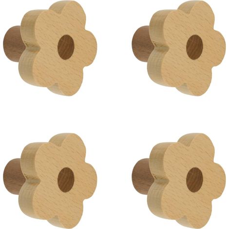 Boutons en forme de fleur en bois, 4 pièces, boutons en bois naturel non finis faits à la main, poignées à trou unique pour tiroir, armoire, commode avec vis et tube d’expansion