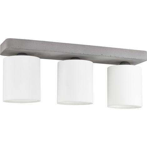 Plafonnier en Béton Gris Abat jours Blanc Cylindrique 3 Tête alignées GREAT (1/2)