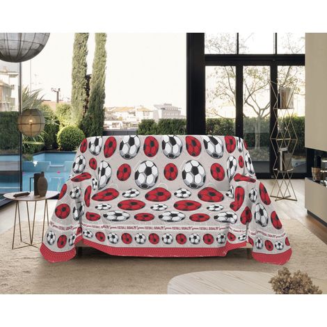 Telo Arredo Made in Italy in Cotone Grandfoulard Copritutto Copridivano Copriletto-Teli Sofà Arredatutto-Drappeggio-Arazzo-Copridivano Grand Foulard Letto Matrimoniale - Calcio Rosso
