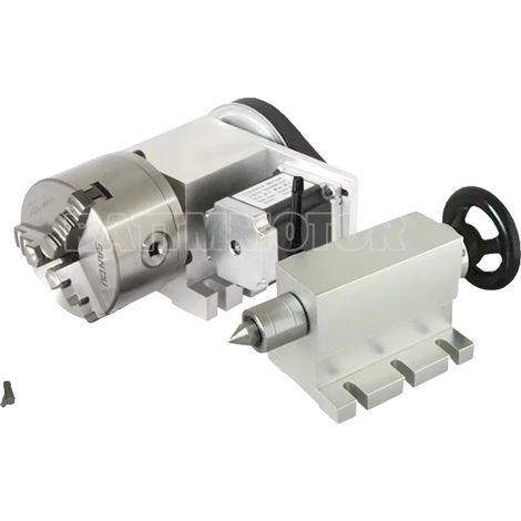 Cabezal divisor rotatorio CNC, mandril de 3 mordazas, contrapunto de 65 mm, motor paso a paso Nema23 (1/2)