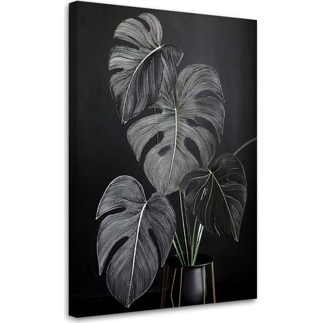 Tableau déco Feuilles de monstera Minimalisme Noir 60x90 (1/5)