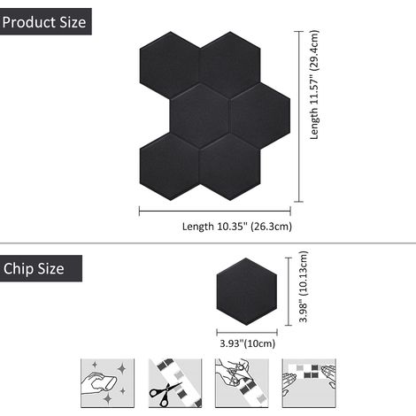 Un ensemble de 4 panneaux anti-éclaboussures autocollants noirs, 10,3 x 11,57 pouces, autocollants muraux en relief à surface mat pour cuisine (1/5)