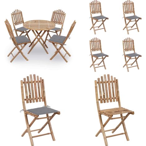 5-tlg. Garten-Essgruppe mit Kissen Klappbar Bambus - Bambus Möbel - Gartentisch - Gartenstühle - Esstisch Set - Outdoor Essbereich - Home & Living (1/5)