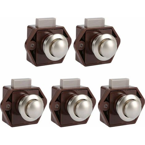 5 Pcs Bouton Poussoir Loquet Sans Clé, Serrure De Porte Meuble Fermoir, Bouton Loquet Verrou Pour Rv Caravane Placard Meuble De D'Épaiss (Brun)