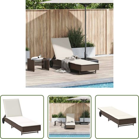 Chaise longue extérieure - Chaise longue avec roues et coussin marron résine tressée (1/5)