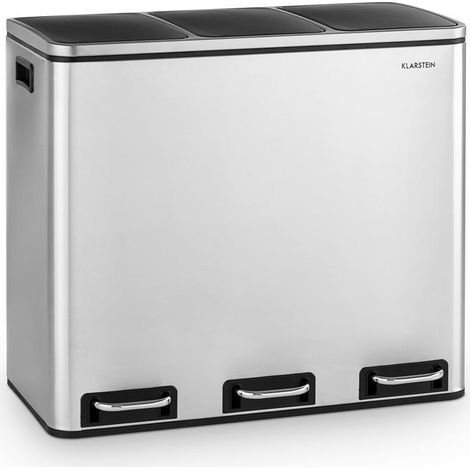 Klarstein – Poubelle à pédale 54 l – 3 compartiments de 18 l – Acier inoxydable – Couvercle SoftClose silencieux – Bac de tri pour cuisine moderne (1/5)
