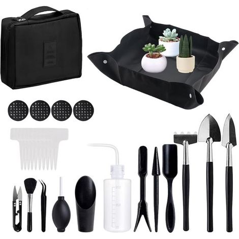 Juego de 28 miniherramientas de jardinería con tapete impermeable y bolsa de almacenamiento - Para uso en interiores y exteriores (1/5)