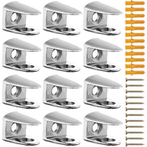 ZOLGINAH Lot de 12 supports réglables pour étagère en verre - En alliage de zinc - Pour verre de 6 à 10 mm d'épaisseur - Argenté (1/5)