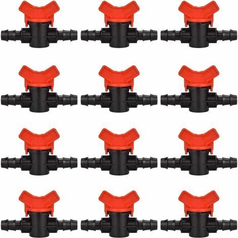 12 PCS Robinet de Jardin pour Tuyau, Tuyau Vanne d'irrigation 16 16mm Robinet d'arrêt raccord en Plastique pour Le contrôle extérieur de la vanne d'eau de Jardin (Noir + Rouge), (1/5)