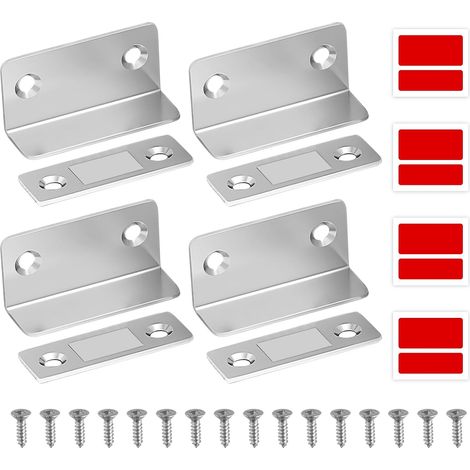 CCYKXALot de 4 Loquet Magnétique Ultra Mince,Aimant Porte Adhésif Ultra Minces Loqueteaux Magnétiques Forts en Métal avec 6 Vis +8 Bandes, Aimant Puissant (1/5)
