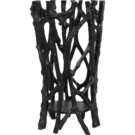 Twig Round Pillar Holder Large - Aluminium - L13 x W13 x H23 cm - Raw Black