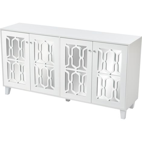 Buffet blanc 4 portes, poignées effet cristal et étagère réglable 160 x 40 x 84 cm (1/5)