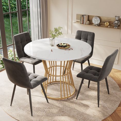 DESMIU Table de salle à manger ronde 4 personnes avec 4 chaises et pieds réglables, en MDF et velours, multicolore, Ø 100 × 75 cm (1/5)
