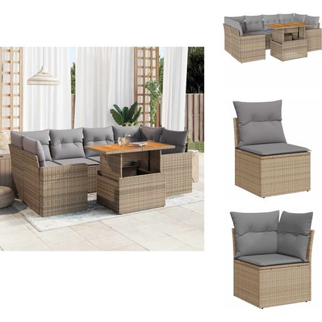 7-tlg. Garten-Sofagarnitur mit Kissen Beige Poly Rattan - Garten Sofagarnitur - Garten Sofagarnituren - Outdoor Sofagarnitur - Sofagarnitur Terrasse (1/5)
