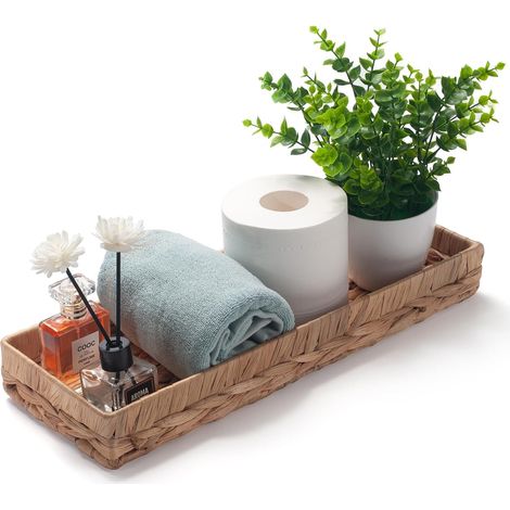 Plateau de Salle de Bain Jacinthe d’Eau Panier Decoratif de Rangement pour Papier Toilette Organisateur de Serviettes Invité Rectangulaire (Naturel 41.5 x 15.5 x 5cm) (1/5)