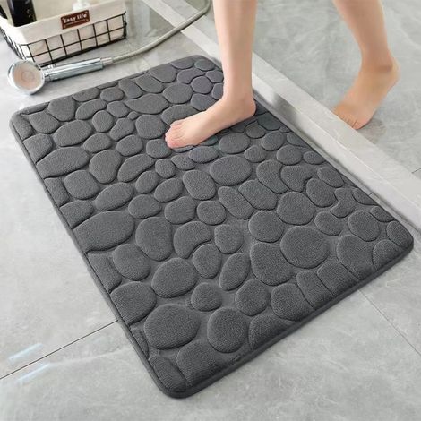 Gris foncé - petits cailloux 4060cm, polaire corail 0,8cm d'épaisseur Tapis de sol uni en polaire corail, tapis de sol rectangulaire à galets, tapis antidérapant pour salle de bain (1/4)