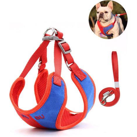 Laisse pour animaux de compagnie, daim souple, sangle de poitrine pour chien, couleur assortie et respirante, sangle de poitrine pour animaux de compagnie rouge M (1/5)